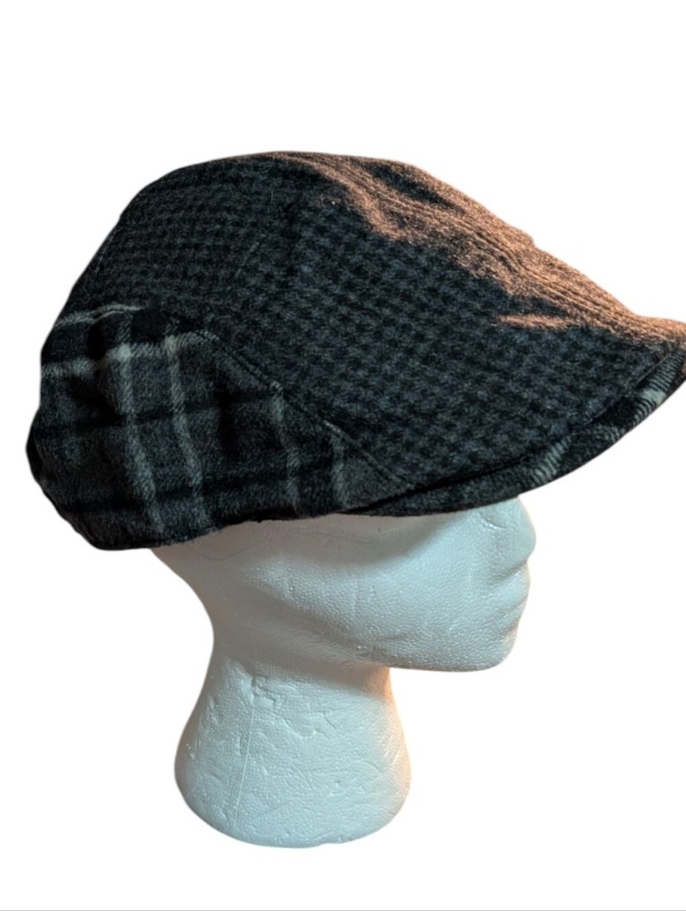 Ben Sherman Grey Tweed Flat Cap wool blend Houndstooth Patchwork Newsboy L/XL